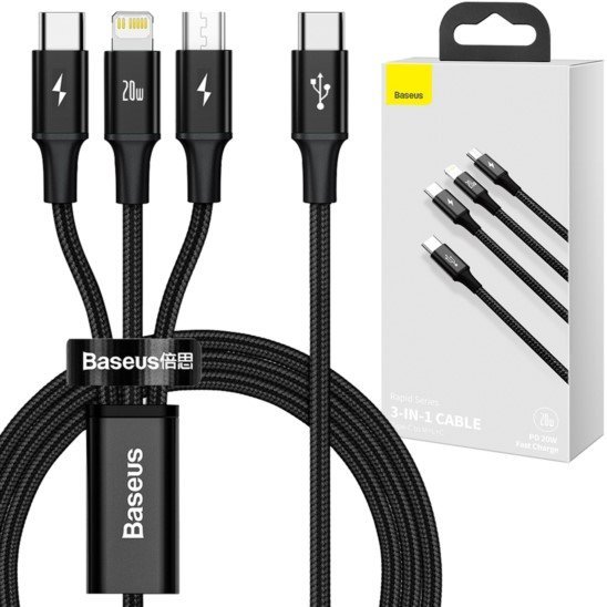 Kabel Baseus 3w1 Lightning USB-C Micro USB 20W PD