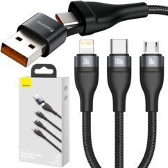 Kabel Baseus 3w1 Lightning USB-C Micro USB 100W PD