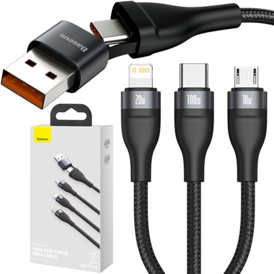 Kabel Baseus 3w1 Lightning USB-C Micro USB 100W PD