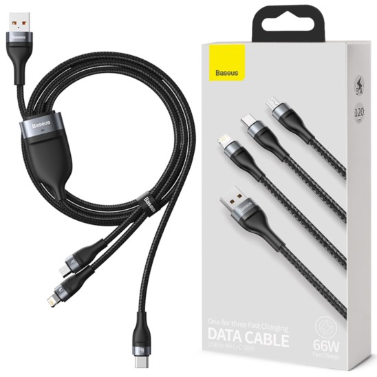 BASESUS Kabel 3w1 Lightning USB-C Micro 66W 1,2m