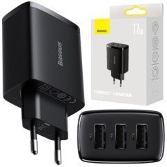 BASEUS Compact Ładowarka sieciowa 3x USB 17W