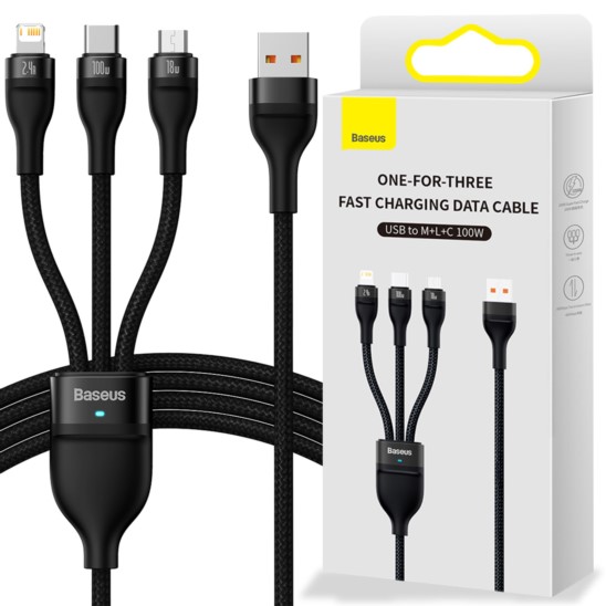 BASESUS Kabel 3w1 Lightning USB-C Micro 100W 1,2m